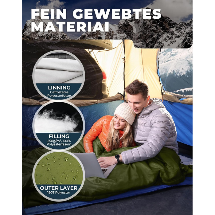 Сплячий мішок KingCamp для двох осіб, зимовий, для кемпінгу, оливковий