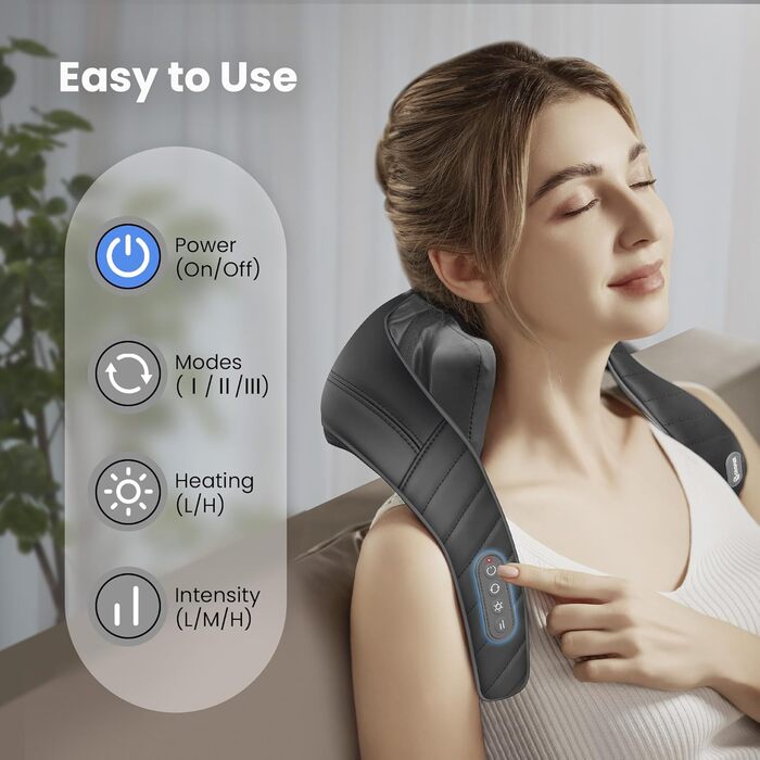 Бездротовий масажер для шиї та плечей COMFIER 6D з підігрівом, глибоким розминаючим масажем, знімним чохлом, чорний – ідеальний подарунок для мами й тата