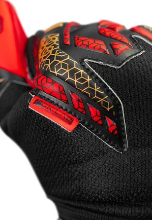 Воротарські рукавички Reusch Attrakt Silver: дихаючі, для чоловіків та жінок, підходять для будь-яких погодних умов та типів покриття поля (чорно-золото-червоні, 8.5)