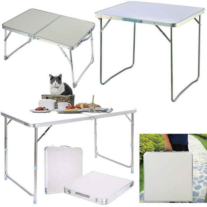 Складаний столик 60 см, портативний, для кемпінгу та пікніків, сад, на вулицю, регульована висота, алюмінієвий каркас, 60 x 45 x 25,9 см (Д x Ш x В)