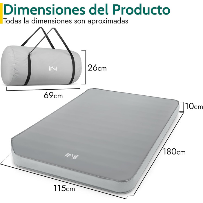 Каремат туристичний самонадувний Trail Outdoor 200x70x10 см з піною Memory Foam для кемпінгу та відпочинку