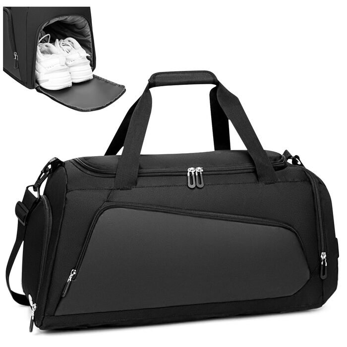 Спортивна сумка для подорожей з відділенням для взуття та вологих речей, водонепроникна сумка для фітнесу, плавання та залу, чорна (унісекс)