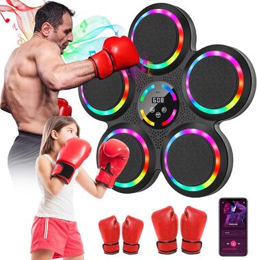 Музична боксерська машина Gpanvor з LED-підсвіткою, 2 рукавички, 9 швидкостей, 9 режимів, автоматичний підрахунок, для дорослих та дітей