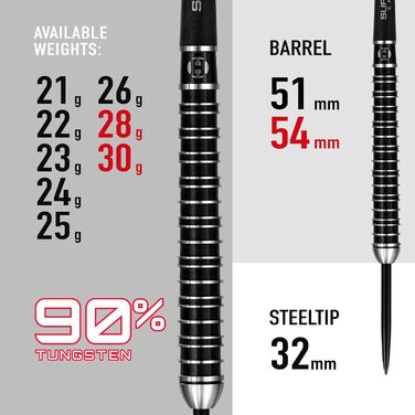 Дротики Harrows SUPERGRIP Ultra 90% вольфрам 26 г з карбоновими хвостовиками, оперенням та кейсом для подорожей