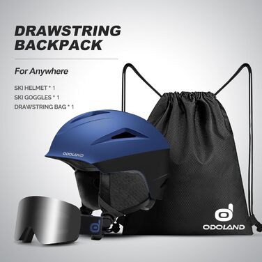 Шолом для лижного спорту та маска Odoland - комплект для жінок та чоловіків, блакитний (60-61 см)