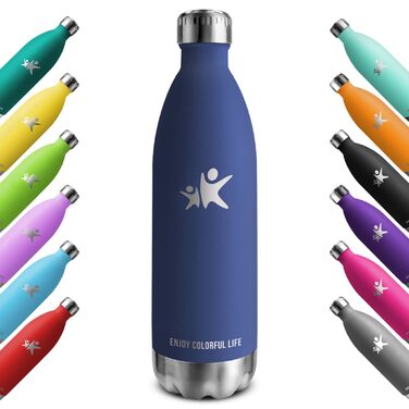 Термос KollyKolla з нержавіючої сталі, 500мл/750мл/1л, без протікань, ізотермічна пляшка, для дітей, спортивна, для школи, фітнесу, відпочинку на природі, кемпінгу, 1000 мл, темно-синій