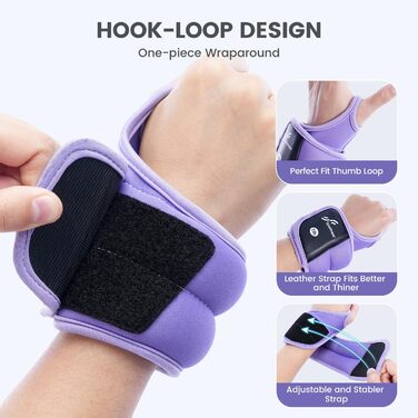 Набір манжетів для зап'ястя Sportneer (2 шт.) з петлями для великого пальця. Фітнес-ваги для рук, зап'ясть. Підходять для тренувань, бігу, фітнесу. Колір: фіолетовий