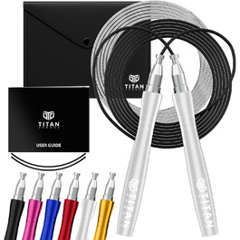 Пружинне страхувальне канат Titan Armour® для дорослих, регульоване, 2 сталеві канати, захист кабелю та чохол для подорожей, професійне пружинне канат: фітнес, кросфіт, бокс, ММА, срібний