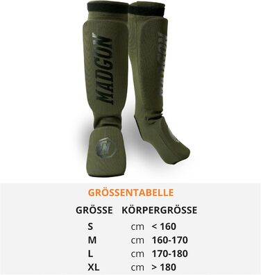 Набір захисних щитків для ніг MADGON (оливковий/чорний) L - для MMA, кікбоксингу, бойових мистецтв. 1 пара + мішок