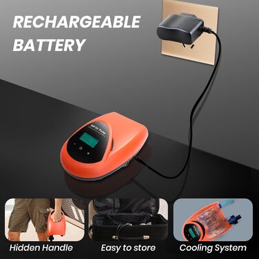 Електричний насос для SUP дошки з акумулятором TONSIM, 20PSI, LCD-дисплей, автоматичне вимкнення, для SUP, каяків, наметів, човнів та повітряних матраців, помаранчевий