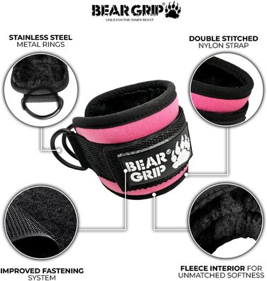 Преміум манжети на щиколотку BEAR GRIP для тренувань, неопрен, подвійне кільце, регульовані, для чоловіків і жінок, рожеві, 1 пара
