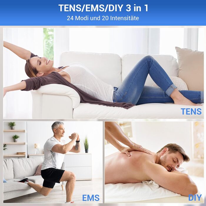 Пристрій TENS/EMS Comfytemp K6106 з 4 каналами та 8 електродами для терапії болю та масажу, 24 режими, 10 електродів