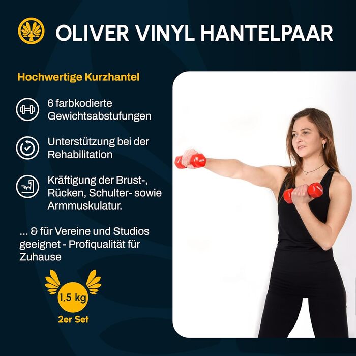 Гантелі вінілові Oliver, набір 2 шт по 1,5 кг, різна вага