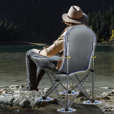 Зручний складаний стул для кемпінгу Outtec: 130 кг, висока спинка, підсклянник, сумка, зелений (сірий)