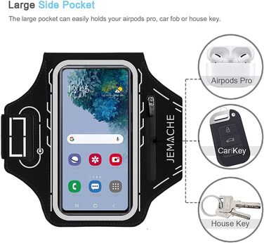 Спортивний браслет для Samsung Galaxy S25/S24/S23/S22 Ultra/Plus/FE, JEMACHE з кріпленням для навушників Buds Plus (Чорний)