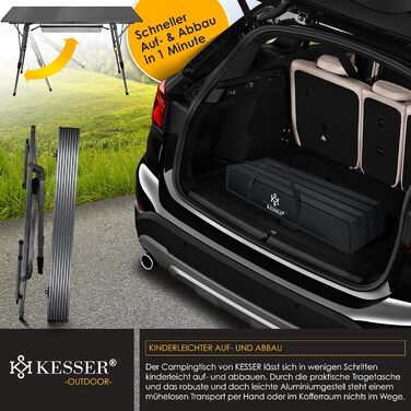 Складний кемпінговий стіл KESSER® 120x70 см, алюмінієвий каркас, антрацит. З сумкою для транспортування