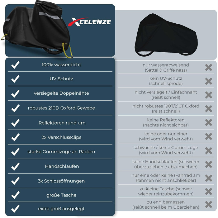 Водонепроникний чохол для велосипеда Xcelenze з відбивачами, міцний та з UV-захистом (XXL, для 2 велосипедів)