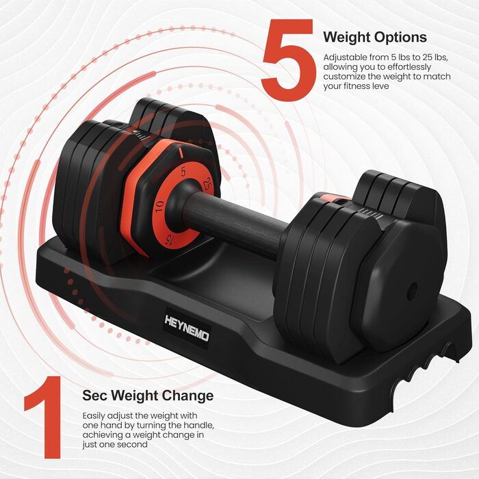 Регульовані гантелі Heynemo Double, 5-25 кг з антиковзною металевою ручкою для чоловіків та жінок, швидка зміна ваги з піддоном для домашнього спортзалу, фітнес, повне тренування тіла