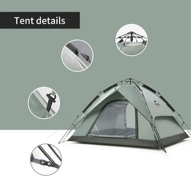 Намет Naturehike Pop Up 3-4 особи: автоматичний намет для кемпінгу, сімейний намет з душовим верхом, зелений