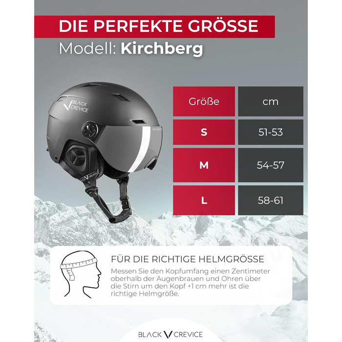 Гірськолижний шолом BLACK CREVICE Kirchberg з візором та вентиляцією, дихаючий, унісекс, чорний, розмір M (54-57 см)