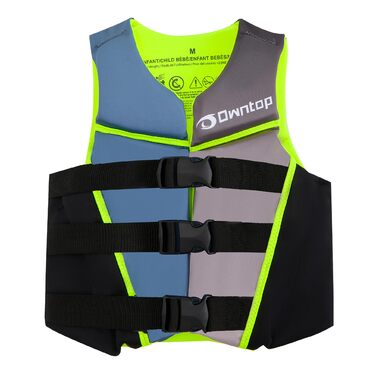 Owntop Світлотехнічна жилетка для плавання, регульована, з трьохточковим ременем безпеки, для дітей та підлітків, жовта (L). Підходить для каякінгу, плавання, риболовлі та снорклінгу.