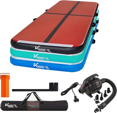 Надувний мат для гімнастики KM Fit Airtrack 10 см, 3/4/5 м, з електричною помпою, сумкою та ремкомплектом, UV-захист, для тренувань і фітнесу