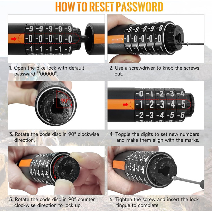 Надійне велозамок HiiPeak з 5-цифровим кодом, 94см/7мм, для велосипеда, мотоцикла, грилю (жовтий)