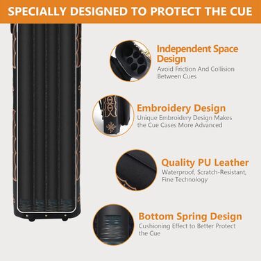 Чохол для більярдних київ 2x4, жорсткий, з підставкою, чорний. Місце для 2 наконечників та 4 ручок