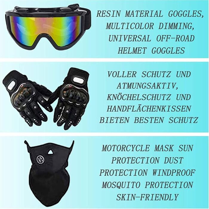 Мотошолом Racing Motocross з окулярами та рукавичками (4 шт.) - комплект для катання на мотоциклі, dirt bike, off-road, для дорослих та дітей, червоні лінії, L (56-57 см)