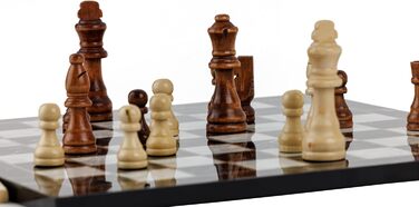 Класична шахова дошка з дерева HBS GAMES, 37 см, чорний мармур, ручна робота, набір шахи та шашки, сімейна настільна гра