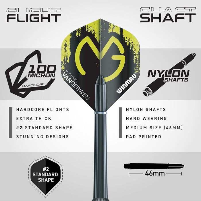 WINMAU Michael Van Gerwen (MvG) подарунковий набір для дартсу, 50 предметів, сталевий наконечник, 4 комплекти стрижнів, 4 комплекти оперень та аксесуари