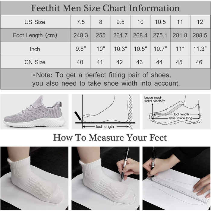 Чоловічі кросівки для бігу Feethit, сірі, дихаючі, легкі, зручні, з антиковзкою підошвою (44 EU)