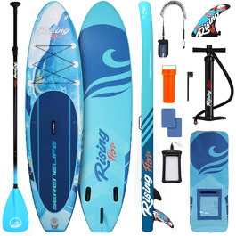 Надувний SUP СерeneLife: комплект для сапбордингу з веслом, насосом та сумкою. Touring SUP для дітей та дорослих, стійкий, портативний, для озера, річки та моря. Максимальне навантаження 155 кг (Блакитна Хвиля)