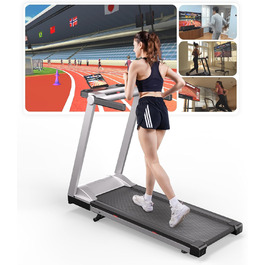 Біговий тренажер DeerRun для дому, Walking Pad з нахилом 6% та поверхнею для бігу 42 x 112 см, складаний з AI тренером та грою Multi-Runner (срібний)