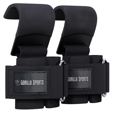Лямки для тяги GORILLA SPORTS зі сталевим гаком, неопренові напульсники для важкоатлетики та бодібілдингу, 7 мм