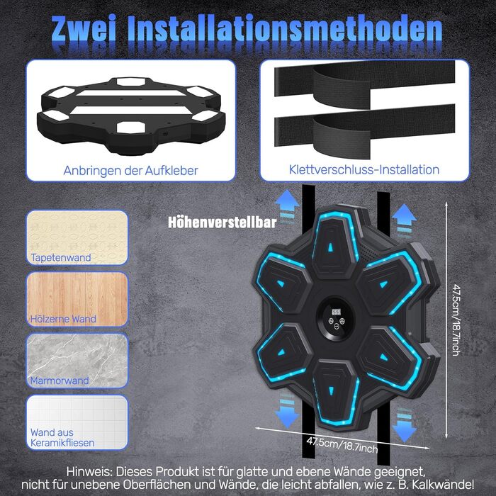 Музична боксерська машина SEMAI з Bluetooth, LED-дисплеєм та 9 режимами швидкості, електронний тренажер для боксу вдома, обладнання для фітнесу