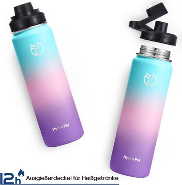 HydroPal Фляга з нержавіючої сталі - 750мл/1л/1.2л/1.9л, без BPA, для газованих напоїв, ізольована пляшка з трубочкою та 2 кришками (бутиль, 500 мл)