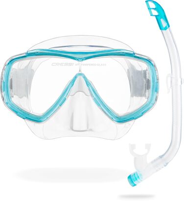 Маска Cressi Estrella Jr для снорклінгу та дайвінгу, прозора/аквамарин + трубка
