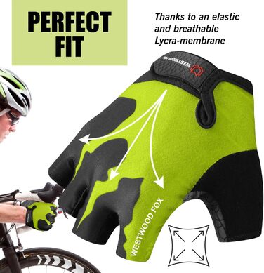 Велосипедні рукавички WESTWOOD FOX, напівпальцеві, унісекс, з підкладками на ручках, нековзна долоня, для їзди на велосипеді, літні, MTB, для чоловіків та жінок, без пальців, короткі, для гірського велосипеда (XL, Papagei)