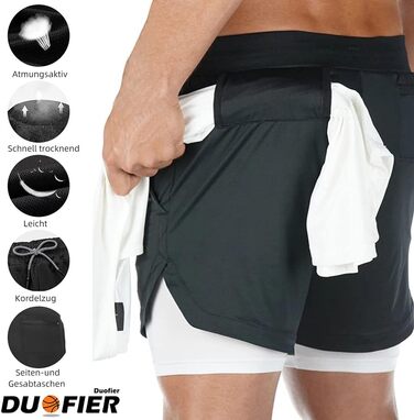 Шорти чоловічі MANUODANNI 2-в-1 спортивні, швидковисихаючі, літні, для занять спортом та тренувань (Чорний, XL)