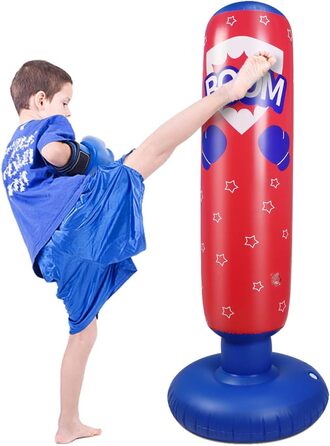 Дитячий боксерський мішок на підставці, 125 см, червоний. Мішок для кікбоксингу, боксерський манекен, іграшки для активного відпочинку, спортивні подарунки для хлопчиків