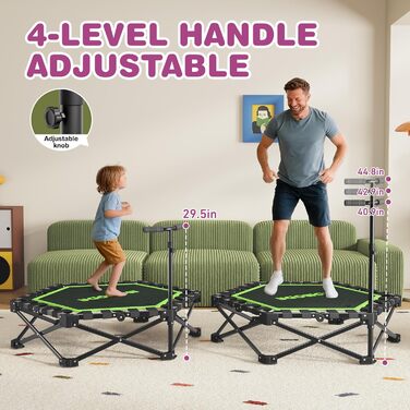 Трамплін для фітнесу MOMODA складаний, з ручкою, діаметр 106 см, зелений. Підходить для дітей та дорослих.