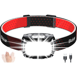 LED налобний ліхтар Blukar, перезаряджуваний, 2000L, 8 режимів, датчик, червоне світло, IPX5, водонепроникний, для дорослих, бігу, кемпінгу, риболовлі