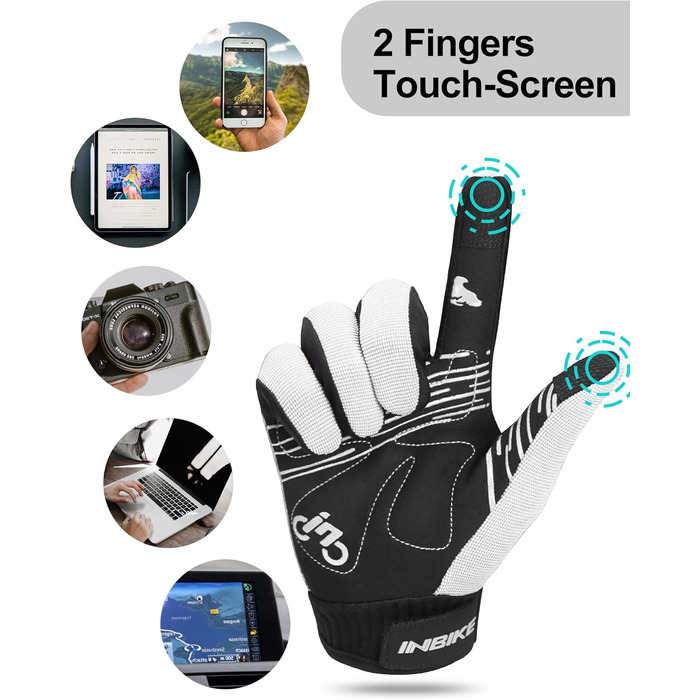Рукавички для гірського велосипеда INBIKE з силіконовим покриттям, дихаючі, з підтримкою сенсорного екрану, для MTB, шосе та outdoor активностей (білі, L)