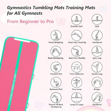 Гімнастичний надувний мат VOFiTNY товщиною 10/20 см для дому, парку, води. Розміри: 3/4/5/6 м. Рожевий/зелений колір.