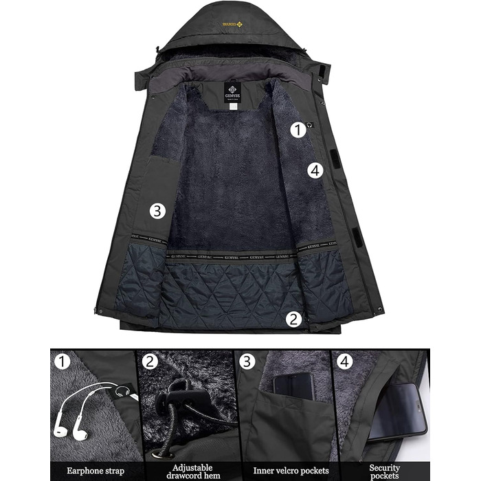 Чоловіча зимова куртка GEMYE, непромокальна, чорна (M, сірий колір 01)