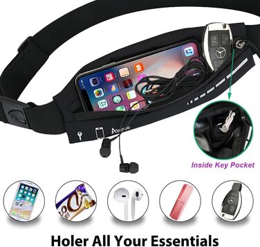 Поясна сумка для бігу Slim Running Belt, тримач для телефону, чорна. Для жінок та чоловіків. iPhone 13/12 Pro Max.