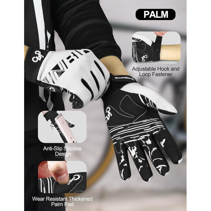 Рукавички для гірського велосипеда INBIKE з силіконовим покриттям, дихаючі, з підтримкою сенсорного екрану, для MTB, шосе та outdoor активностей (білі, L)
