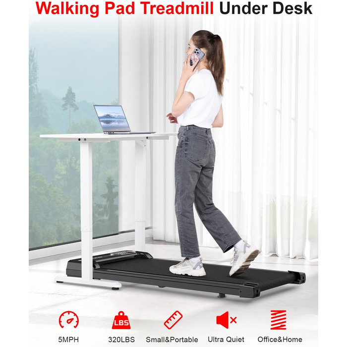 Walking Pad Dskeuzeew 2 в 1 - біговий килимок для дому, електричний, з LED-дисплеєм та пультом керування, чорний