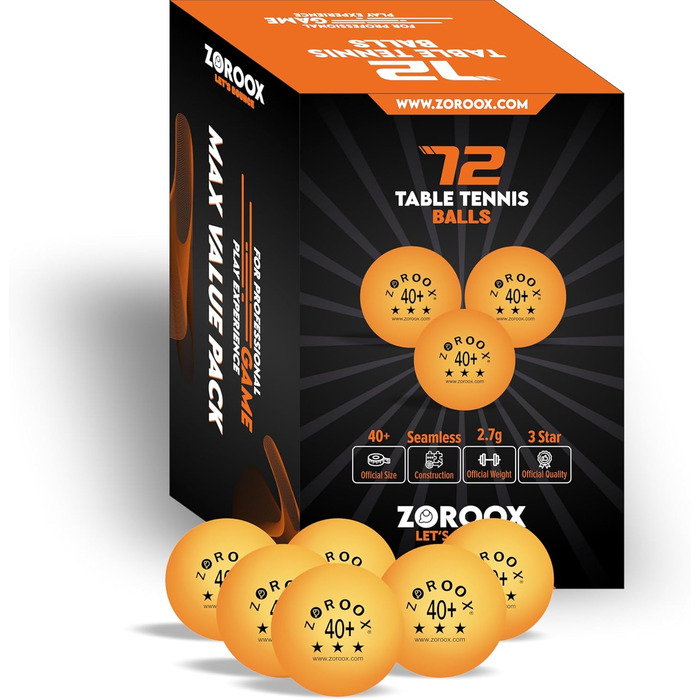 Набір тенісних кульок ZOROOX 40+ | 72 шт. | ABS, для гри в приміщенні та на вулиці